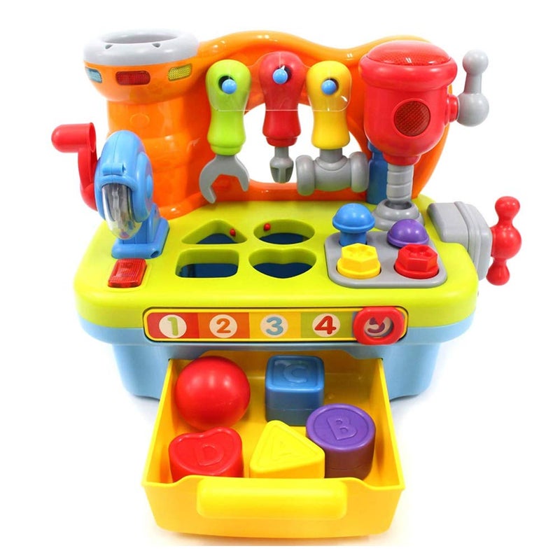 Yiosion Musical Learning Tool Workbench Work Bench Toy Activity Center for Kids with Shape Sorter - Image 3